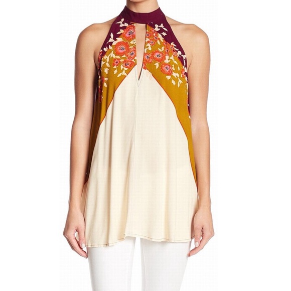 FREE PEOPLE floral print tunic tie high neck NWT - Picture 2 of 11